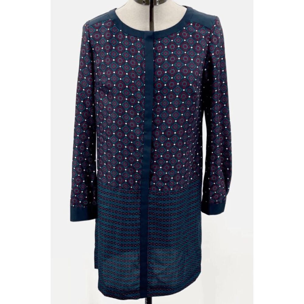 Ann Taylor size 14 navy blue print long sleeve shift dress